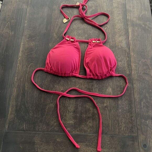 Trina Turk pink high neck halter bikini top Sz-8 - Picture 5 of 9